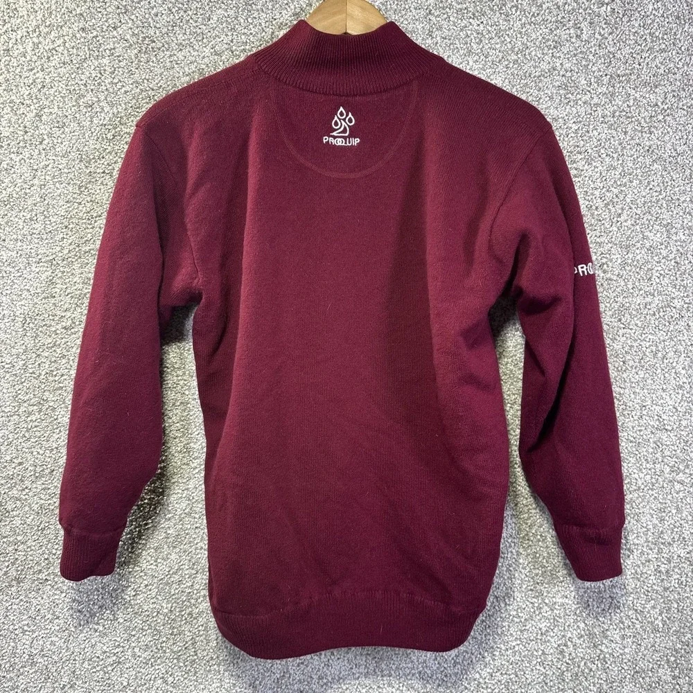 ProQuip Sweater Mens Medium Red Lambswool 1/4‎ Zip Lined Golf Water Repellent